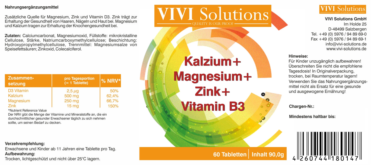 Kalzium + Magnesium + Zink + D3 Vitamin